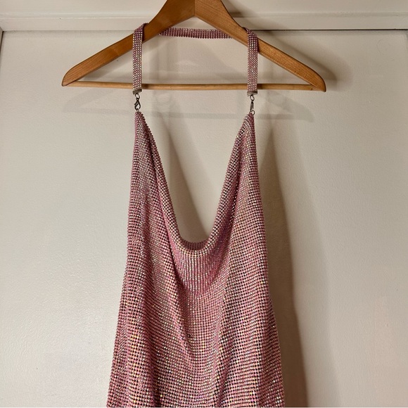 Custom Made Halter Dress With Pink Shimmering Rhinestones - Size 2 - Picture 4 of 16